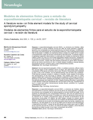Modelos de elementos finitos para o estudo de espondilomielopatia cervical. Clinica Veterinária (2017)