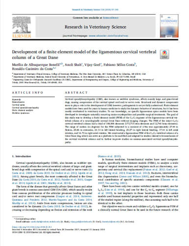 Development of a geometrically accurate finite element model of the cervical vertebral column of Great Danes. Research in Veterinary Science, v. 119 (2018)