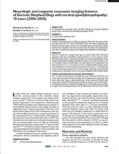 Neurologic and magnetic resonance imaging features of cervical spondylomyelopathy in German shepherd dogs: 10 cases (2019)