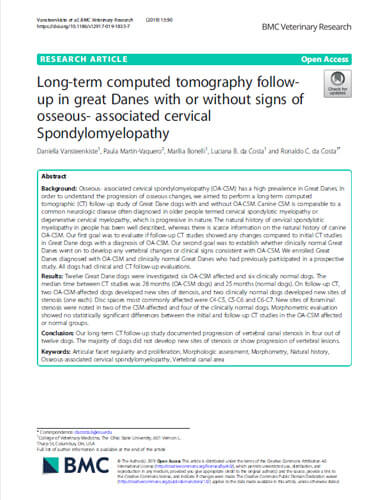 Long-term Clinical and Computed Tomography Follow-up Study in Great Danes with Signs of Cervical Spondylomyelopathy (2019)