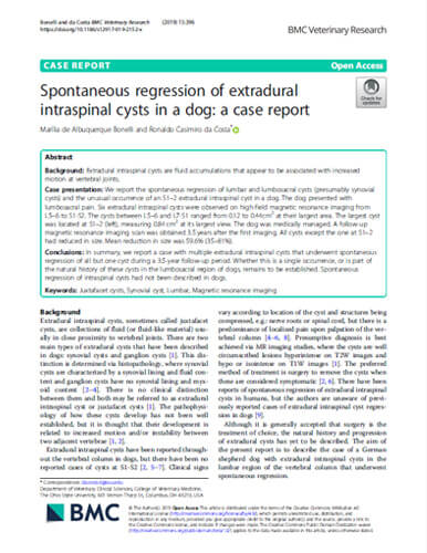 Spontaneous regression of extradural synovial cysts in a dog. BMC Veterinary Research (2019)