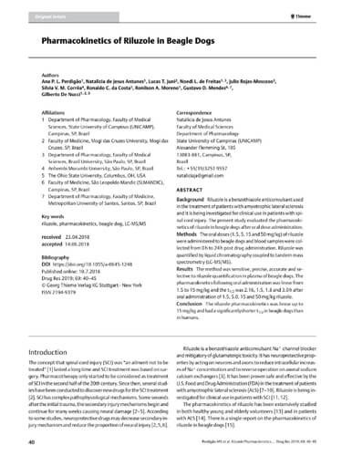 Pharmacokinetics of riluzole in beagle dogs. Drug Research (2019)