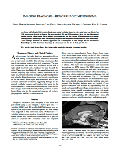 Imaging Diagnosis – Hemorrhagic Meningioma. Veterinary Radiology & Ultrasound (2010)