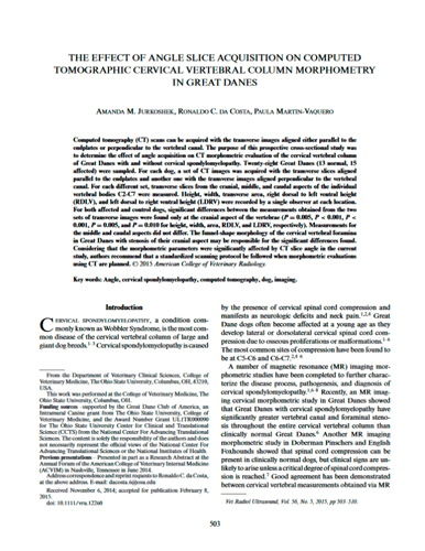 The effect of angle slice acquisition on computed tomographic cervical vertebral column morphometry in Great Danes (2015)