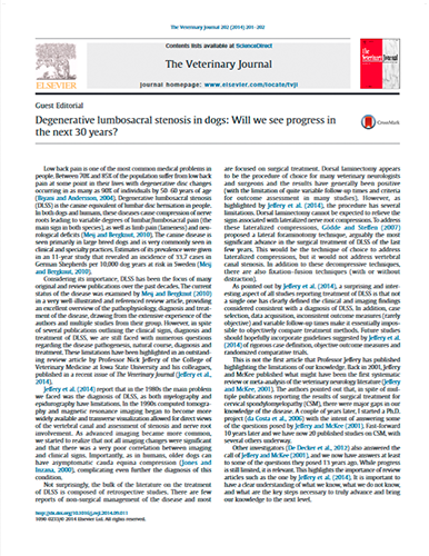 Degenerative lumbosacral stenosis – will we see progress in the next 30 years? The Veterinary Journal (2014)
