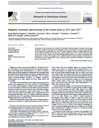 Magnetic resonance spectroscopy of the canine brain at 3.0T and 7.0T. Research in Veterinary Science (2012)