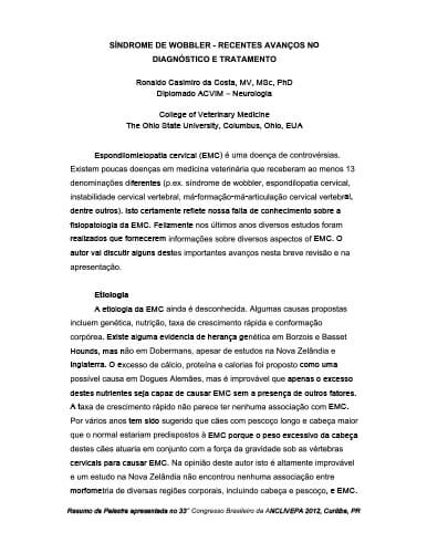 Síndrome de Wobbler – Recentes avanços no diagnóstico e tratamento