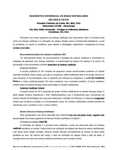 ABORDAGEM CLÍNICA DE PACIENTES COM SINAIS VESTIBULARES - Resumo-Palestra-Vestibular-Ronaldo-Casimiro-[...]