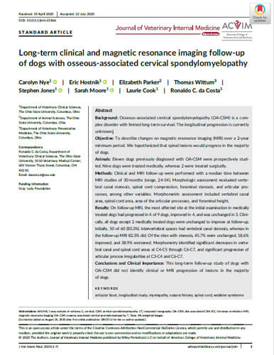 Long-term clinical and magnetic resonance imaging follow-up of dogs with osseous-associated cervical spondylomyelopathy (2020)