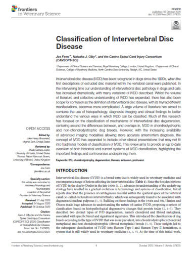 Classification of Intervertebral Disc Disease (2020)